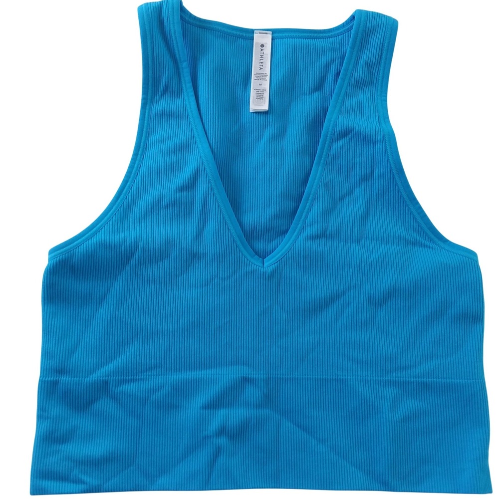 Athleta Aurora Crop Rib Tank Top Blue Seamless V Neck Women's M